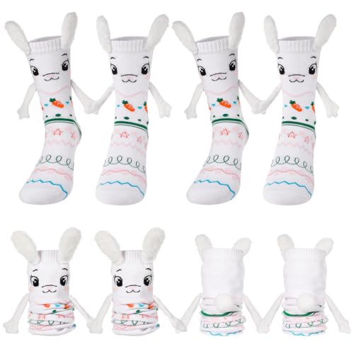scenicamp 2 Pair Bunny Magnetic Socks for Womens Holiday Holding Hands Socks Funny Gifts For Women Lover Couple