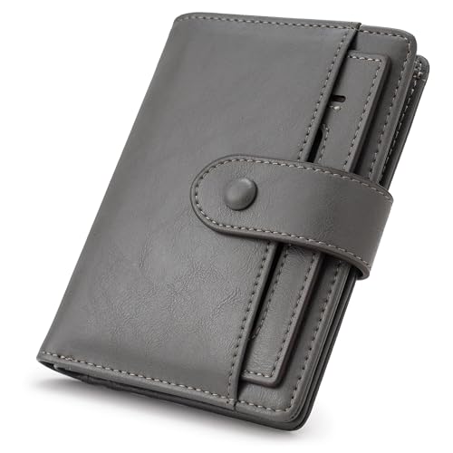 Alldaily Small RFID Blocking Leather Wallet for Women, Bifold with 10 Card Slots and Zipper Pocket (Grey)