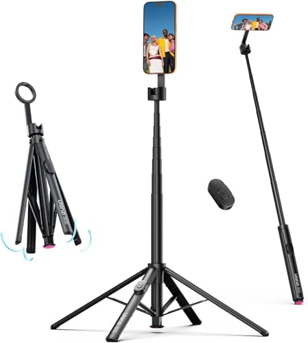 ULANZI Magnetic Phone Tripod-71'' Auto Open Selfie Stick Features Lift to Fold, Extendable Selfie Stick w Remote Cell Phone Tripod Stand for Live Recording Vlog for iPhone 17 16 15 14 Series Black