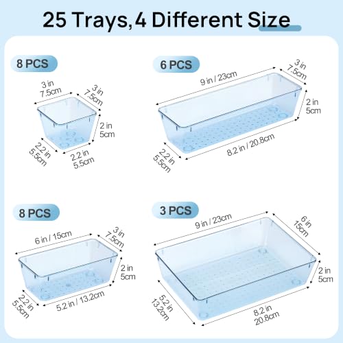 Image of Vtopmart 25 PCS Plastic Drawer Organizers Set, 4-Size Versatile Bathroom and Vanity Drawer Organizer Trays, Storage Bins for Makeup, Bedroom, Kitchen Gadgets Utensils and Office