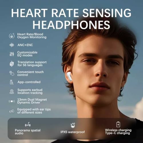 Image of Pro 3 Wireless Earbuds, Heart Rate Monitoring, ANC+ENC, Real-Time Translation, Immersive Bass, USB-C and Wireless Charging, for iOS /Android, Ideal for Exercise, Work, Study, Great Gift