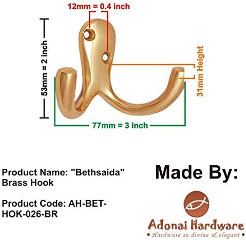 Adonai Hardware Bethsaida Brass Hat and Coat Hook (Supplied as 4 Pieces per Pack)