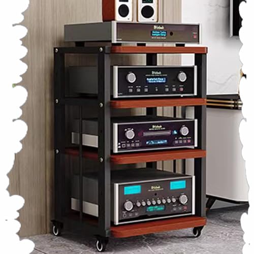 Meuble Audio HiFi avec roulettes et étagères réglables en bois