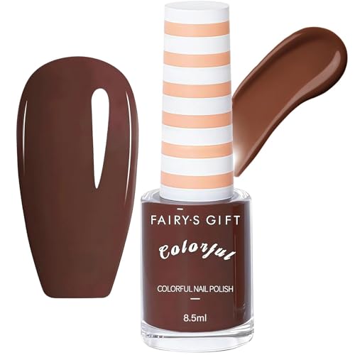 Chocolate Brown Nail Polish - Quick Dry High Gloss Long Lasting Autumn Nail Varnish with Oil-Based Formula No UV Light Needed