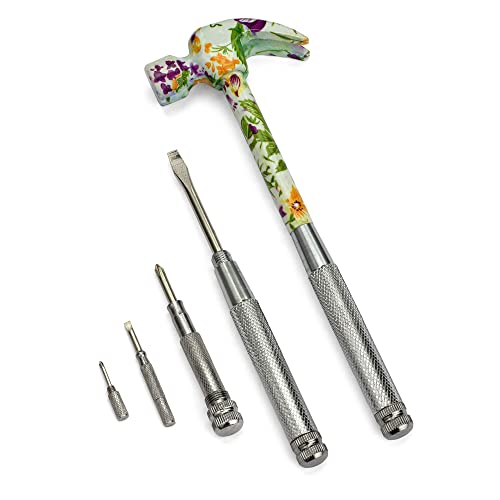 Image of ENKAY - 6 in 1 Floral Hammer and Screwdriver, Multifunction Claw Hammer Tool with Flower Print (Pattern 2)