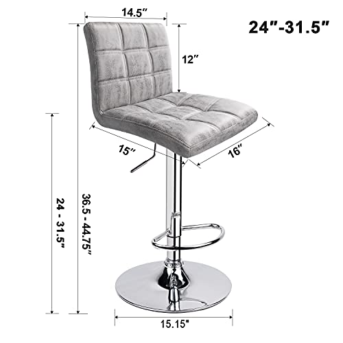Leopard Outdoor Products Modern Square Pu Leather Adjustable Bar Stools With Back, Set Of 2, Counter Height Swivel Stool (Grey-Hot-Stamping Cloth) #TOP1
