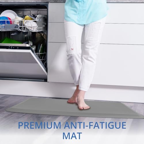 HemingWeigh Anti-Fatigue Kitchen Mat, Non-Slip Cushioned Foam Standing Desk Mat, Stain Resistant, Durable Kitchen Floor Mat, Thick Comfort Work Mat for Standing Desk, 20x39 Inches, Grey - Thumbnail 2