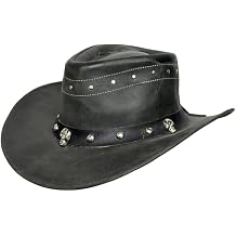 Black Danakil Leather Cowboy Hat for Men & Women Top Grain Leather Western Hat with Skull & Stud Design, Shapeable Brim
