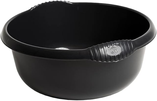 Midnight Black High Grade Plastic Round Washing Up Bowl Kitchen Basin Sink Tidy Organiser (36 cm)
