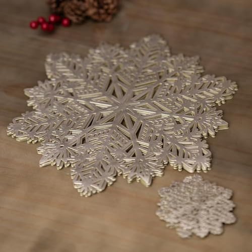 Marco Paul Gold Snowflake Placemats And Coaster Sets 12pc - Hard Wearing PVC Vinyl Gold Christmas Place Mats For Table - Easy Clean Christmas Place Mats Set Of 6 For Home Restaurant Dining Table Mat