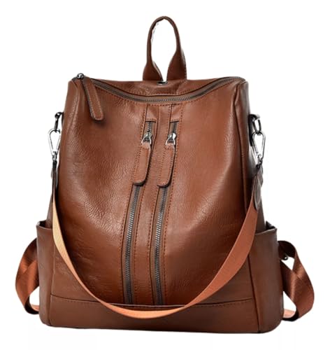 Mochila Feminina de Couro Sintético Casual Bolsa de Viagem (Marrom)
