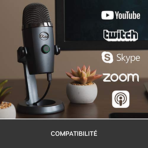 Blue Microphones Yeti Nano, Micro USB pour Enregistrer, Streaming, Gaming, Podcast, Micro Gaming Condensateur avec Effets Blue VO!CE, Micro PC & Mac, Cardioïde & Omni, Monitoring sans latence - Gris