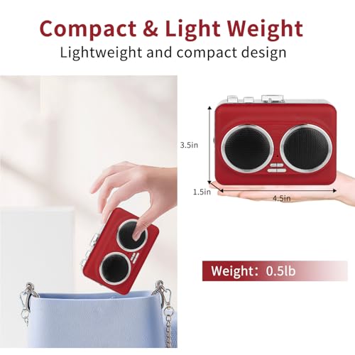Dual Speaker Pure Stereo &Auto Reverse Cassette Player，Portable Cassette to USB Converter，Cassette Tape Player with Dual Power Options，Built in 3.5mm Headphone Jack