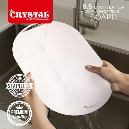 Image of Crystal Stainless Steel Oval Shape Large Chopping Board | Cutting Board Vegetable, Fruit, Bread & Meat | Durable Safe