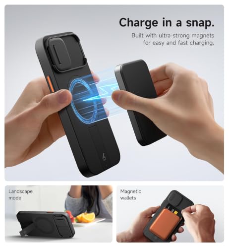Image of SURITCH for iPhone 12 /12 Pro Case with Magnetic Camera Slide Cover and Adjustable Kickstand, Compatible with MagSafe, Shockproof Bumper Case Slim Protective Cover for iPhone 12 /12 Pro 6.1 Inch, Black