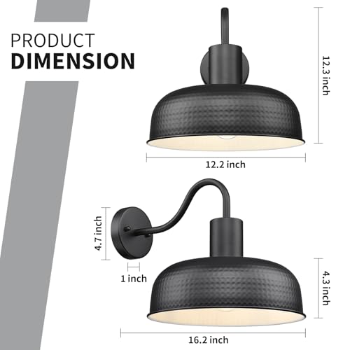 Image of Darkaway Solar Barn Light, Industrial Outdoor Wall Light Dusk to Dawn Wall Sconce Gooseneck Exterior Wall Mount Lighting Fixture with Hammered Dome Metal Shade for House Garage Porch Shed Hallway