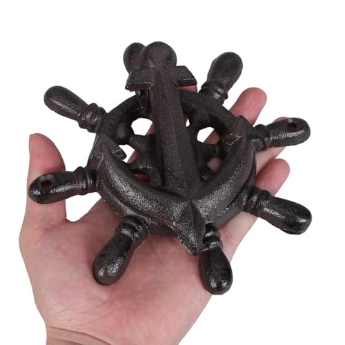 Aldaba de puerta de hierro fundido negro resistente con diseño de ancla náutica vintage 5