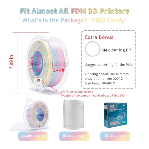 Image of ZIRO 3D Printer Filament PLA, Fast Color Change Silk, 1KG 1.75mm Candy | Fast Color Change, Shine Surface, Fit for Most FDM Printer, 1.75mm 1KG Spool, Dimensional Accuracy + /-0.03mm
