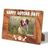 Pet Lovers Gifts, Dog Adoption Picture Frame, Happy Gotcha Day, Wood Photo Frame for New Dog Mom, Owner, Farmhouse, Home Office Desk Decor, Rustic Photo Frames 4 x 6 with Stand-Nature Wood Texture