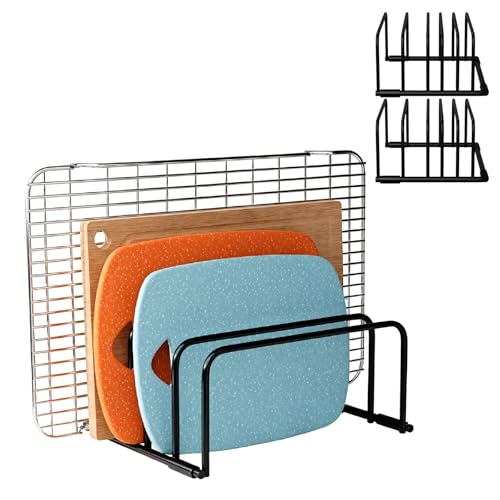 GmeDhc 2 pezzi tagliere in metallo, tagliere con 5 slitte, supporto per teglia, tagliere organizzatore, per piatti, tagliere e supporto per stoviglie