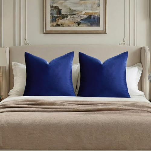 Image of GIGIZAZA Blue Large Throw Pillow Covers, Pack of 2 Velvet 26x26 Couch Pillows for Living Room Decorative Square Super Soft Cushion Cases Home Decor Sofa Bedroom Pillowcases