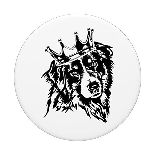 Funny Australian Shepherd with crown herder dog mom PopSockets Swappable PopGrip, Black - Image 3