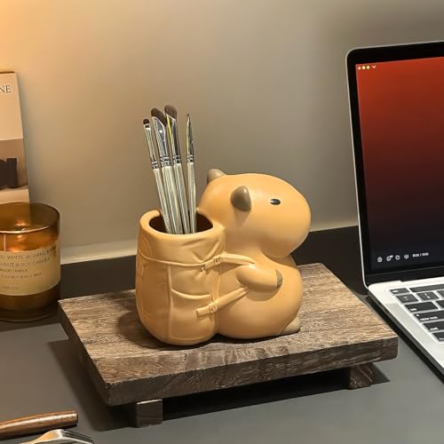 Support de maquillage capybara pot à crayons céramique blanc marron - 7