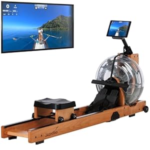Skandika Wasserrudergerät Lykke | 90° Tank, Holz Rudergerät für Zuhause, Kinomap App kompatibel, massives Buchenholz, Wasser | Holzrudergerät mit Wasserwiderstand (helles Holz)