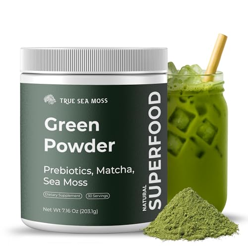 TrueSeaMoss Super Greens Powder with Matcha for Digestive & Gut Health – 25 Superfoods with Probiotics, Prebiotics, Enzymes & Sea Moss – Vegan Superfood Powder for Bloating & Regularity - 30 Servings