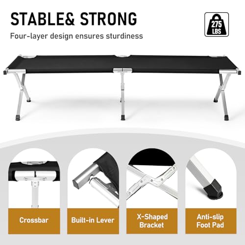 Image of Portable Folding Camping Cot,Lightweight Camping Cots for Adults,Folding Tent Camp Cot Bed,Indoor Outdoor Travel Sleeping Cots,with Carrying Bag,for Patio Hiking Picnic Beach Fishing (Army Black)