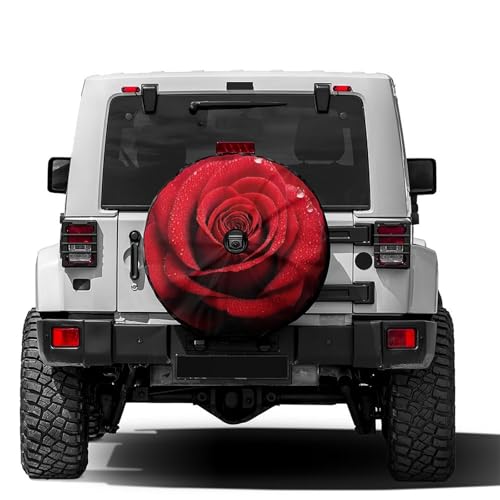 Image of Delerain Spare Tire Cover with Backup Camera Hole Beautiful Red Rose Wheel Covers Waterproof Dust-Proof UV Sun Universal Fit for RV Trailer RV SUV Truck (17 Inch for Diameter 31 inch-33 inch)