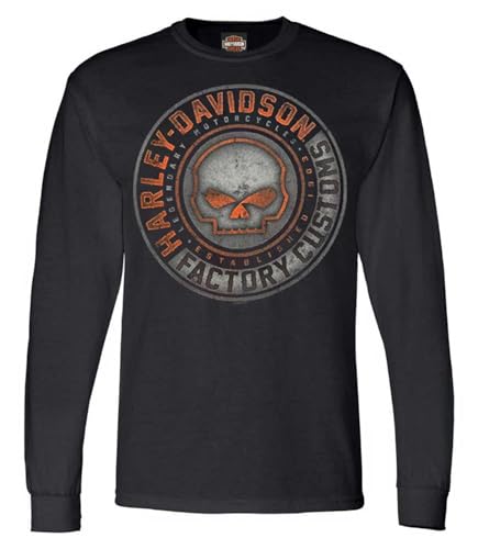 Harley Davidson Halo Willie G Skull   Camisa de Manga Larga con Cuello Redondo para Hombre, Color Negro, Negro  , Medium
