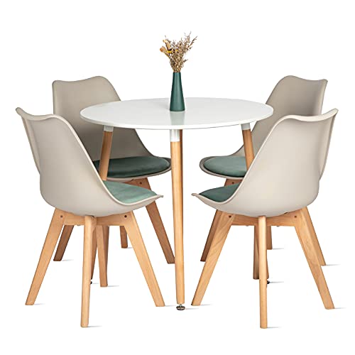 FURNITABLE Juego de mesa de comedor con 4 sillas de comedor, mesa de comedor para comedor, cocina, salón, mesa de comedor blanca y silla acolchada de terciopelo Cover