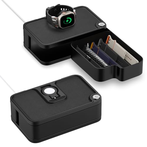 Spigen Organisateur de Bracelet de Montre Apple Watch Stand S340 avec fonction de recharge, système de rotation à 90° et compartiments de rangement - Noir