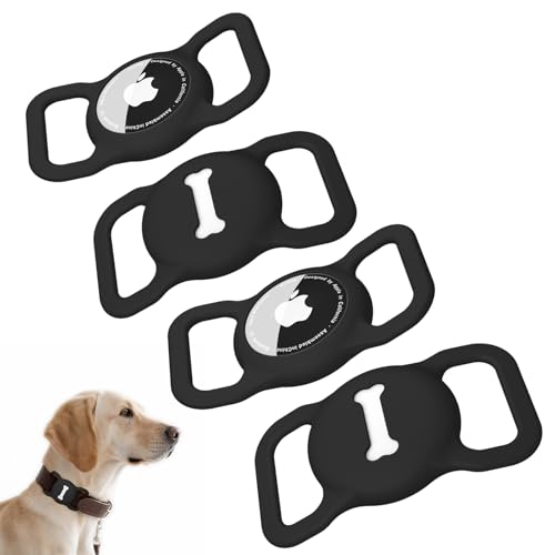 Vancle für AirTag Hundehalsband Halter, 4 Stück Air Tag Hund Hülle, wasserdichte Silikon Anhänger für Apple Airtags mit Hundeknochen-Hohlmuster, GPS Finder Schutzhüllen Zubehör für Hundehalsbändern