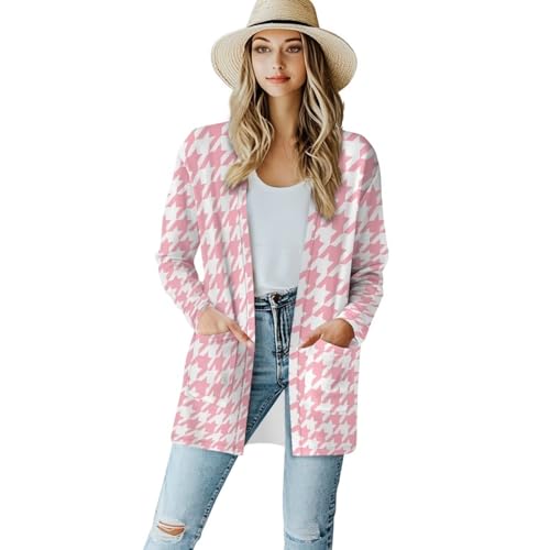 Image of Women's Aztec Open-Front Jacket Lightweight Casual Outerwear Native Western Aztec Pattern & Plaid Houndstooth Print