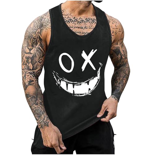KOG Tank Top Herren Sport Tanktop Sommer Muskelshirts Ärmelloses T-Shirts Mode Motiv Oberteile Gym Baumwolle Tee Jungen Tops Mode T-Shirt Leicht Tshirts Schwarz XL