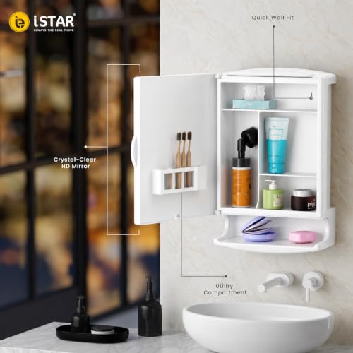 Image of iSTAR Bathroom Cabinet with Mirror | Multipurpose Storage Organizer with Mirror | Modern Wall Mounted Accessories for Bathroom, Kitchen and Home (White)