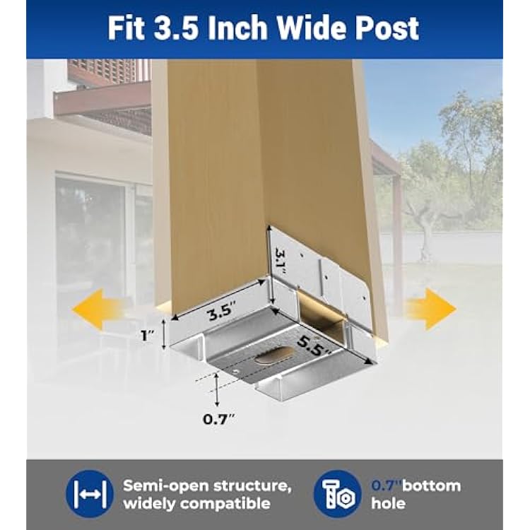 10 pcs Nominal 4x6 Heavy Duty Post Base for Concrete, Adjustable Galvanized Steel Deck Post Bracket, Post Anchor with 1-inch Standoff for Deck/Patio/Pergola