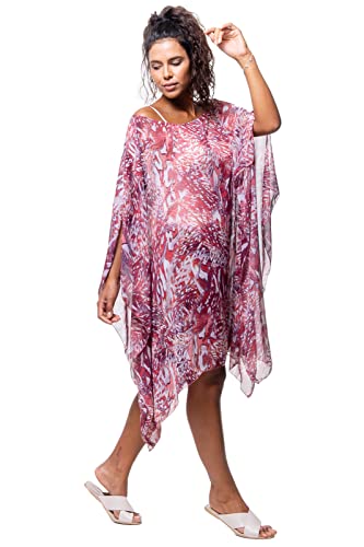 Kaftan 101 Resort Wear Vestido Crepe Estampado Cor:Vermelho;Tamanho:ÚNICO