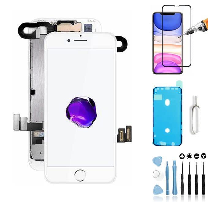 Bloc LCD Assemblé Pour IPhone 7 Plus – Blanc + Bouton Blanc Rose + Verre Trempé + Joint – Neuf
