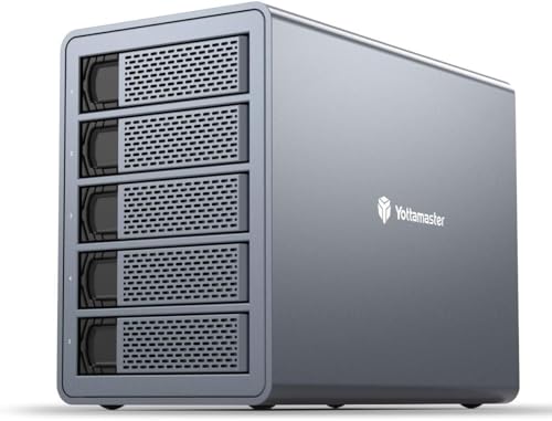 Yottamaster 5 Bay External Hard Drive Enclosure , Aluminum 150W USB3.0 3.5' HDD Enclosure for 3.5 & 2.5 Inch SATA HDD/SSD, Support 120TB(5x24TB) Direct Attached Storage DAS, Non-RAID [FS5U3]