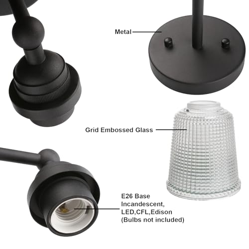 Image of 1-Light Indoor Glass Wall Sconce with Clear Ripple Shade, Vanity Hardwired Wall Mounted Vintage Industrial Fixture Lights for Bathroom Bedroom Kitchen Living Room(Black)