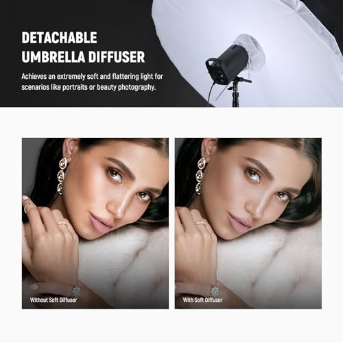 NEEWER 51"/130cm Paraguas Reflectante Parabólico Fotografía con Interior Blanco,Iluminación Suave con Difusor Cubierta,Bolsa,Plegar Rápido para Cámara Foto Estudio Video Luz Tomas Monoluz Flash, NS2U - imagen 4