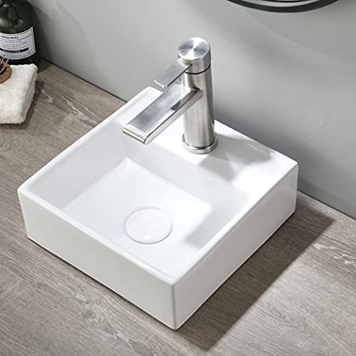Bathroom Sink,White Wall Mounted Sink,14"X 12"Small Rectangle Wall Mount Bathroom Vessel Sink,Modern Floating Or Countertop Porcelain Ceramic Washing Bathroom Lavatory Vanity Corner Sink #TOP4