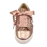 Bajopie de piel ANDANINES Zapatillas para niña/niña de piel y purpurina rosa con cordones de color y cremallera de ceremonia, Gum, 24 EU