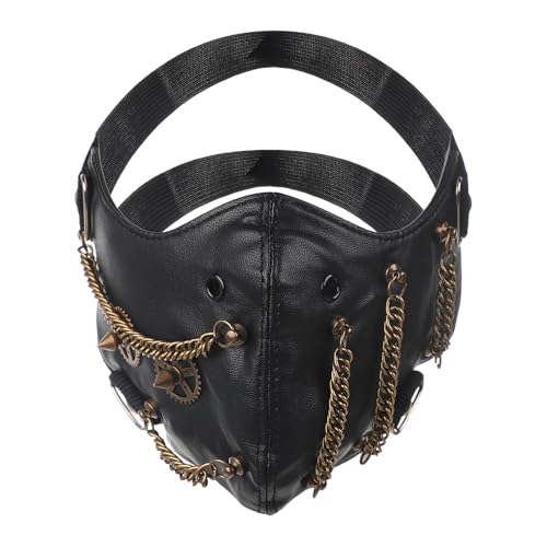 YJZQ Masque de visage Style punk Steampunk Rivet Cagoule Couvre Visage en Fausse Cuir Halloween Masque de MotoVintage Cosplay Bal costumé