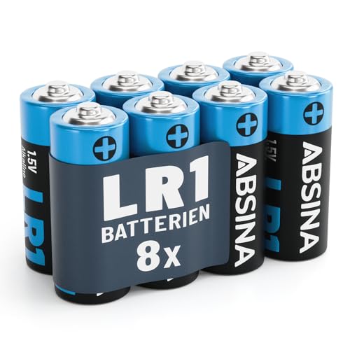ABSINA 8X Batterie LR1 N Lady für Garagentoröffner, Taschenrechner und vieles mehr - LR1 Batterie E90 1,5V Alkaline auslaufsicher & mit Langer Haltbarkeit - Batterien 1 5 Volt - Batterien LR1