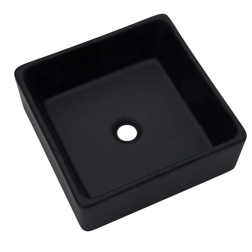 Photo 1 of ***WHITE*** Square Bathroom Vessel Sink - Logmey 15''x15'' Square Above Counter Black Porcelain Ceramic Vanity Sink Art Basin 15" x 15" 