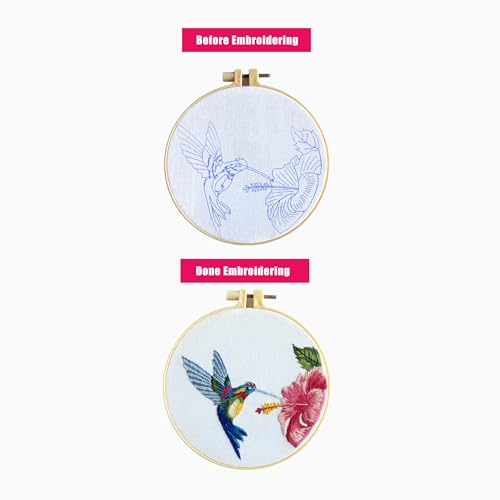 Image of YOUA Hummingbird Embroidery Kit for Adults with Stamped Pattern, Embroidery DIY Crafting,Cross Stitch Beginner Kits with Frame,Embroidery Kit.